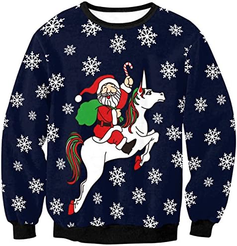 JollyCreek Unisex Funny Print Ugly Christmas Crew Neck Pullover Sweatshirt,Unicorn Xmas,M