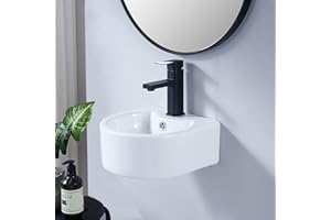 Ufaucet Small Bathroom Wall Mount Floating Sink, 12 Inch Wall Hung Mounted Sink with Screw, Modern Bathroom Vessel Vanity Sink White U-Shaped Ceramic Porcelain with Single Faucet Hole and Overflow