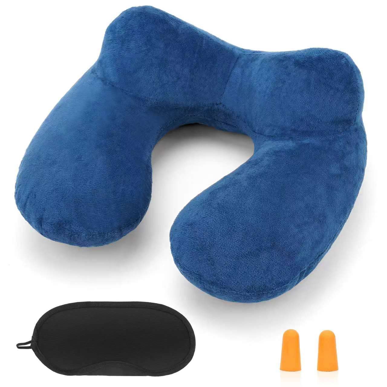 Photo 1 of HITSZS Inflatable Travel Pillow for Airplane Inflatable Neck Pillow for Traveling with Soft Velvet Washable Cover for Sleeping, Airplane,Train, Car, Office, Contoured Eye Masks, Earplugs