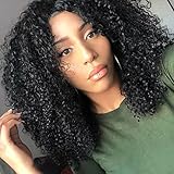 Chantiche Soft Curly 360 Lace Frontal Wig with Baby Hair and High Ponytail Brazilian Virgin Human Hair Customized 360 Lace Full Wigs with 150% Heavy Density for Women 12inches Natural Color