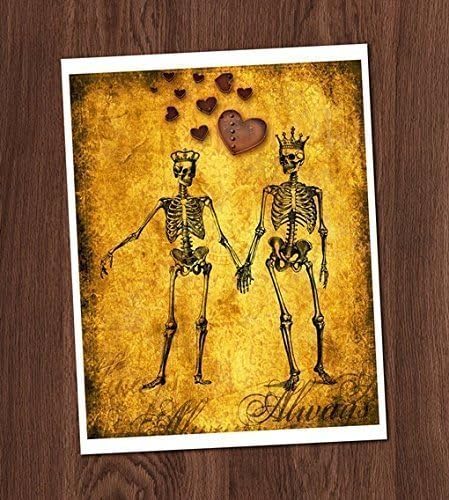 Skeleton Couple Art Print Lovers Eternal Love Steampunk Gothic Vintage Valentine 8x10