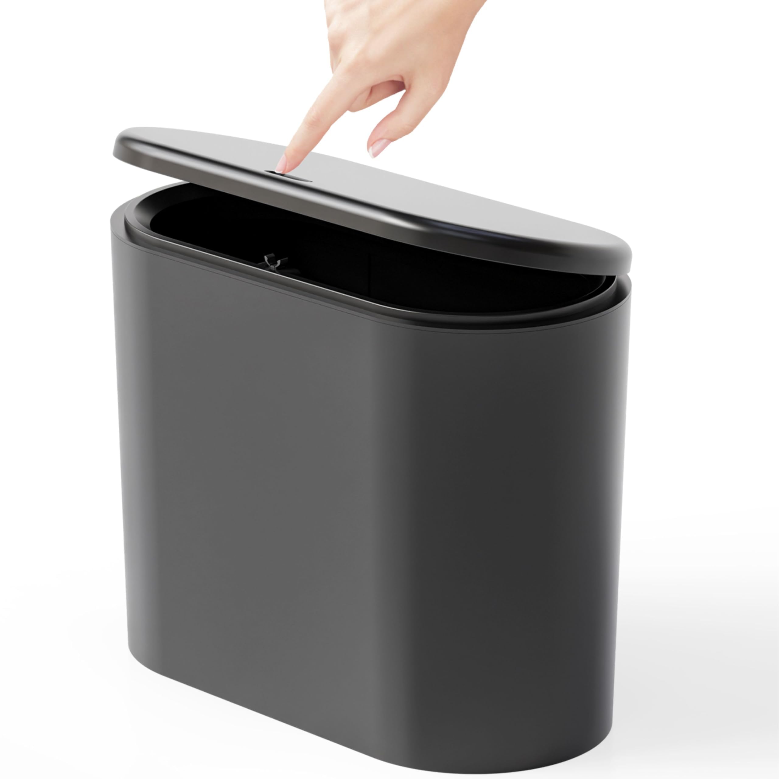Photo 1 of Yieach 12L Black Slim Bathroom Trash Can With Lid 3.17 Gallon,Skinny Small Kitchen Garbage Can and Pet/Dog Proof Trashcans for Office,RV,Bedroom and Dorm,Plastic Covered Trash Can and Wastebasket,1PCS