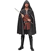 FURPHI Medieval Velvet Hooded Cloak Renaissance Cape with Hood Halloween Costume for Men Women