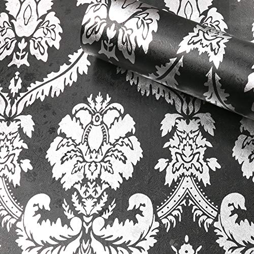 image for Yifely SimpleLife4U Silver Damask Furniture Paper Decorative Black She