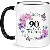 90th Birthday Gifts for Women 90th Birthday Cups 11Oz Gifts for 90 Year Old Woman,Birthday Mugs for Women 90 and Fabulous Mug,90th Birthday Gifts for 90 Year Old Woman Mom,Grandma,Aunt,Sister