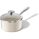 Redchef Small Saucepan with Lid, 1.8QT Ceramic Sauce Pan, Beige White | Small Pot with Ceramic Coating, PTFE &amp; PFOA Free, Stay-Cool Handle, Oven Dishwasher Safe, Compatible All Stovetops