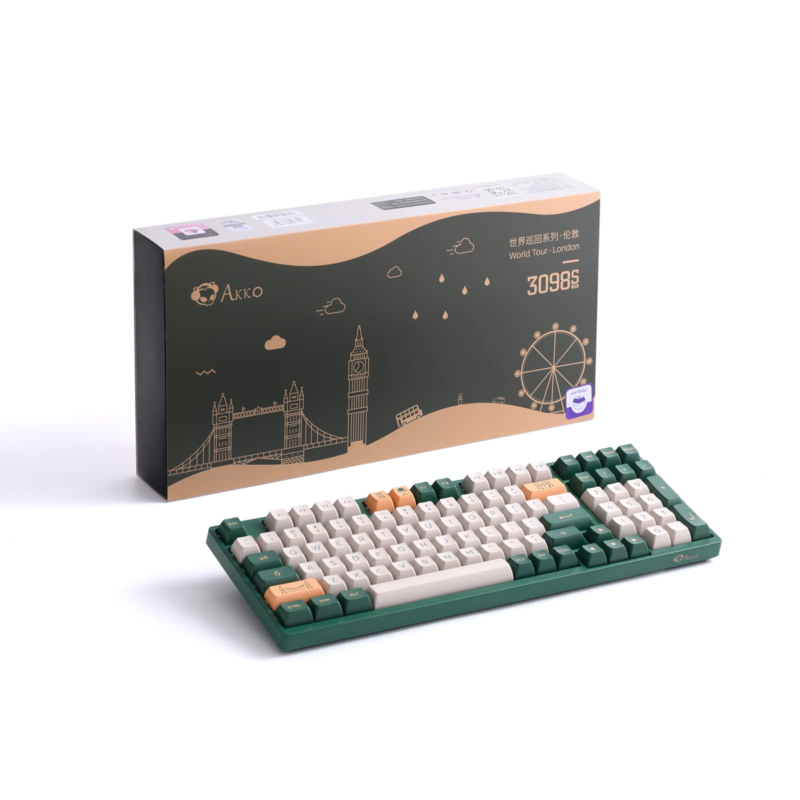 Akko 3098S 1800 Compact Hot Swappable Mechanical Keyboard, 98-Key Wired Gaming Keyboard with PBT Double-Shot Keycaps and Tactile Switches for Mac & Win (Jelly Purple)