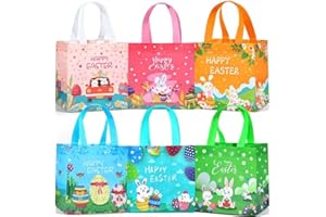 JMANNI 6 PCS Easter Gift Bags,Easter Tote Bags with Handles, Easter Treat Bags, Multifunctional Non-Woven Easter Bags for Gifts Wrapping Shopping, Easter Party Supplies