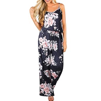 VEMOW Boho Jumpsuit Elegante Damen Frauen Floral Sleeveless Urlaub Lange Playsuits Casual Täglichen Party Strand Lose Romper 