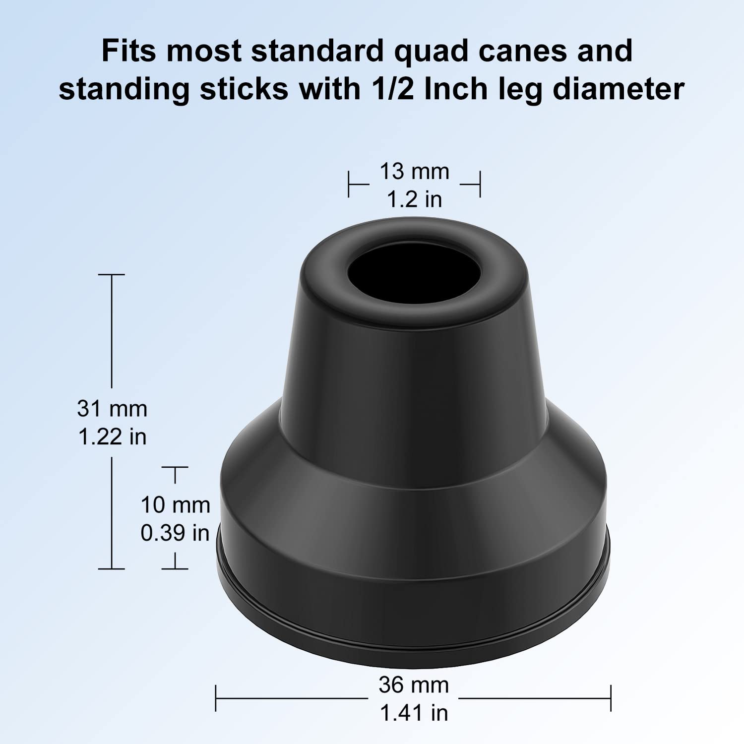 supregear Quad Cane Tips (4-Pack) - Heavy Duty Rubber Cane Tip - Non-Slip Extreme Grip Replacement Foot Pad - Accessories for Walking and Standing Stick for Women, Men, Seniors, Elderly