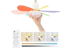 Airvention Ceiling Fan Light, Screw in Small Light Bulb Fan with Remote Control, 3 Speed, Dimmable LED, 3000-6500K, E26 Base, Timer, Socket Extender, 20.5 Inch, Rainbow Blades