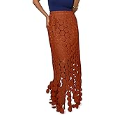 Cicy Bell Womens Hollow Out Maxi Skirts Summer High Waisted Boho Fringe Hem Long Skirt