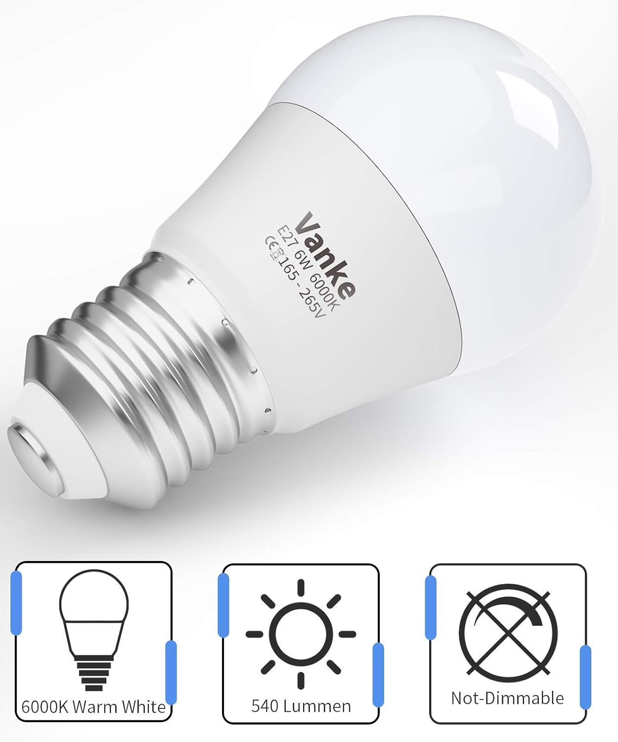 Vanke E27 Screw LED Bulb Cool White 6000K, 40W Equilavent, 6W Screw in Golf Ball Light Bulbs, 470 Lumen, 3-Pack, Non-Dimmable - Image 3