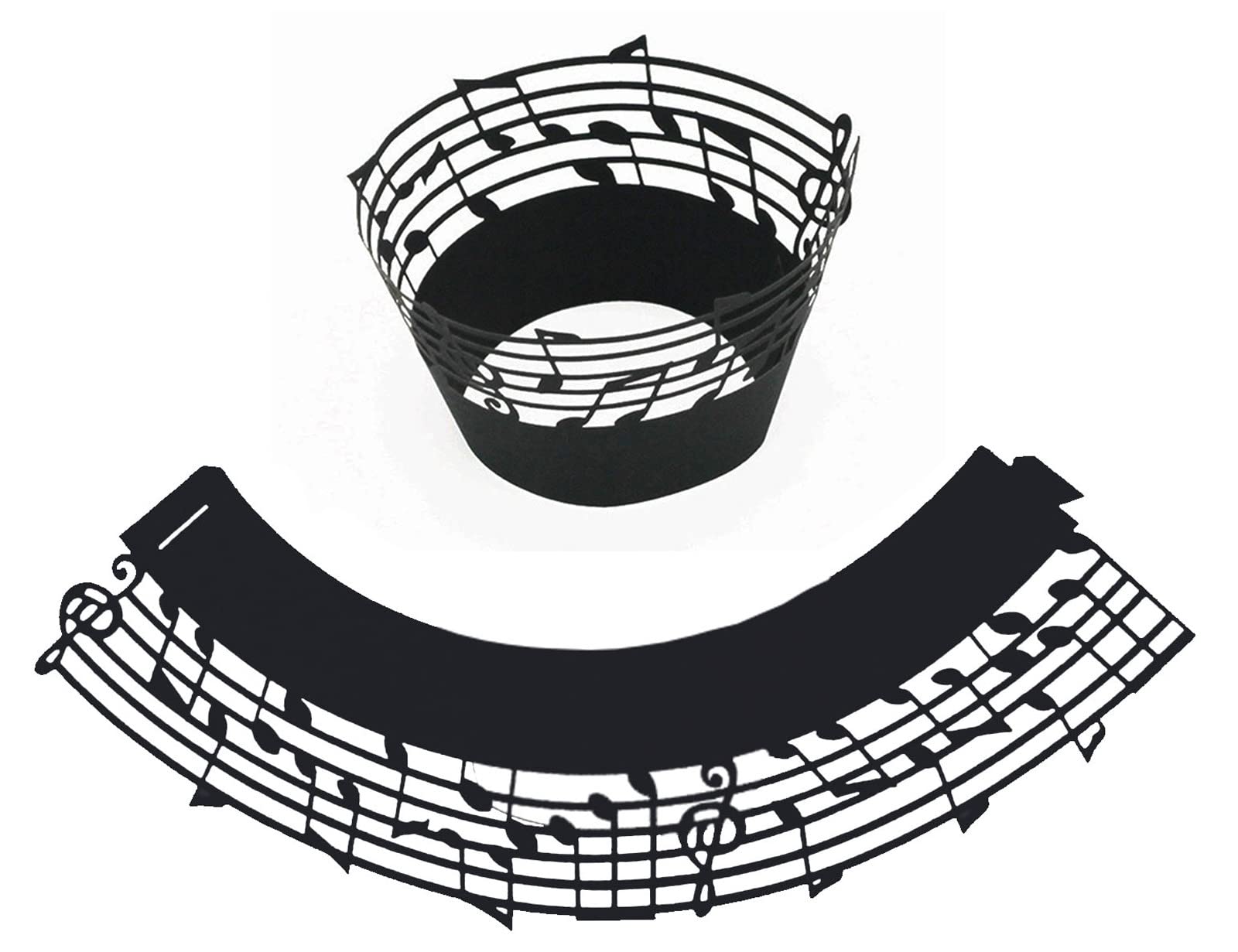 50x Music Notes Cupcake Topper Wrappers Case Cupcake Paper Liner Birtyday Party (Black)