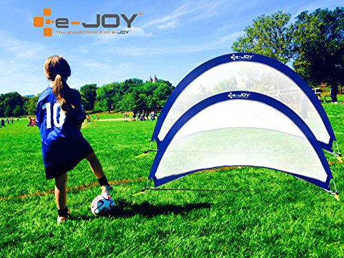 e-joy Porpora Portable Instant Pop-Up Soccer Goal, Nets, Kids Soccer Training Target, Foldable Collapsible Soccer Goals (Set of 2 In Carry Bag Include Cones and Pump), 48'' L x 32'' H x 32'' W, Blue