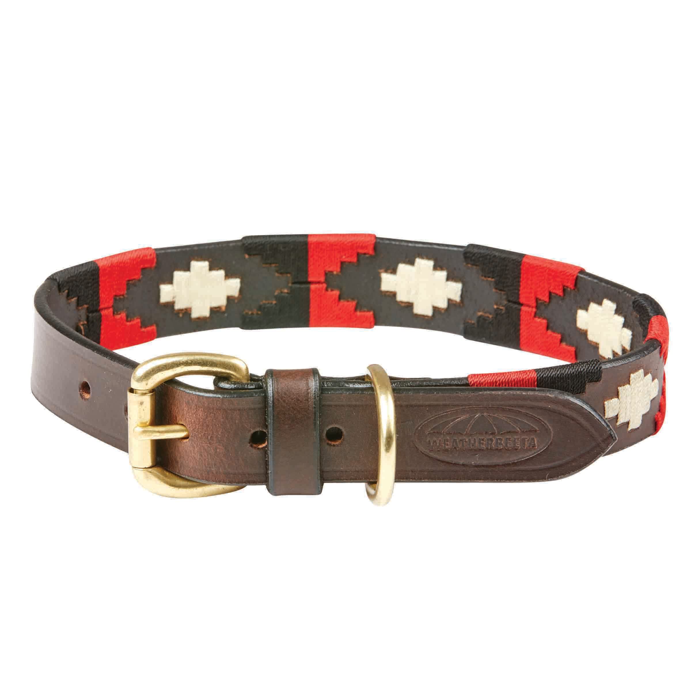 WeatherBeeta Polo Leather Dog Collar, Cowdray Brown/Black/Red/White, Large — image 1