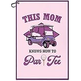 Juoqg This Mom Know How to Par Tee Golf Towel, Funny Golf Bag Towel with Clip, Golfing Accessories for Women, Golfing Gifts for Ladies Golfer Mom Grandma, Mothers Day Birthday Gifts for Sport Lover