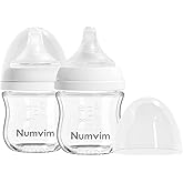 Numvim Glass Nurturing Baby Bottles Gentle & Extra Slow Flow, Newborn Breastfeeding Bottle with Anti Colic Nipple for 0 Months Babies, Includes SS Nipples(3Oz, 2 Packs)