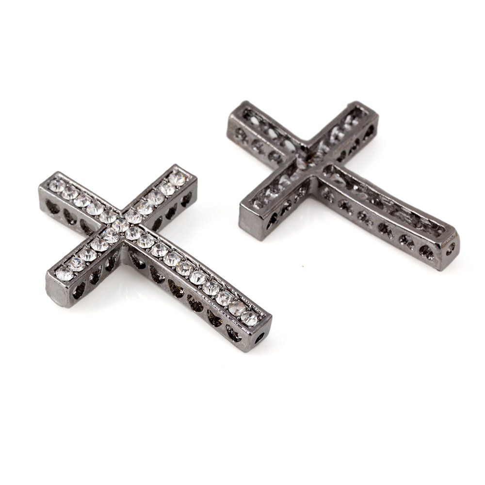 RUBYCA 30pcs Cross Sideway Metal Connector Bead DIY Shamballa Bracelet Gunmetal Black White Clear Crystal Inlay