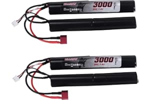 Hilldow 7.4V Airsoft Battery 3000mAh 20C Rechargeable Butterfly Nunchuck Pack Batteries High Performance Compatible with Deans/T Plug for Airsoft Guns Rifle Model