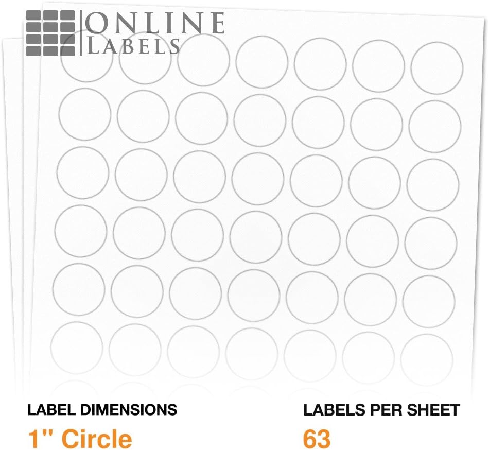 1 Inch Round Labels - White Matte - Pack of 6, 300 Circle Stickers, 100 Sheets - Inkjet/Laser Printer - Online Labels : All Purpose Labels : Office Products