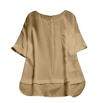 JMETRIC_T-Shirt Sommer Volltonfarbe T-Shirt Tops Damen Kurzärmliges Oberteil Retro-Stil Freizeit Leinen Kurzarm S-5XL