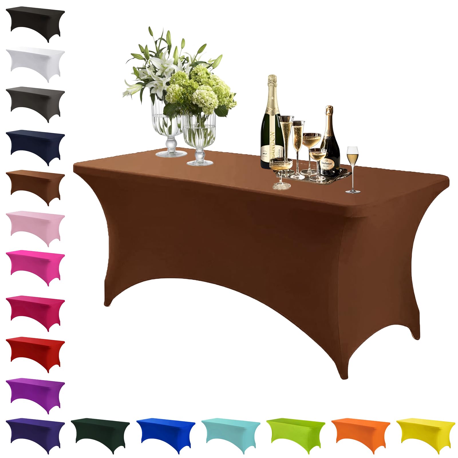 Mienocol Brown Spandex Tablecloths,4FT Stretchable Rectangle Table Cover Washable Tablecloth Universal Patio Elastic TableCover for Kitchen,Event, Wedding, Cocktail Bar Exhibition,Banquet,Party