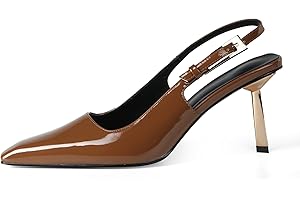 iiimmu Slingback Heels for Women Closed Toe 3.5 IN Kitten Heels Women Pumps Square Toe Heeled Sandals for Women Stiletto Dress Shoes, Patent Leather Pumps