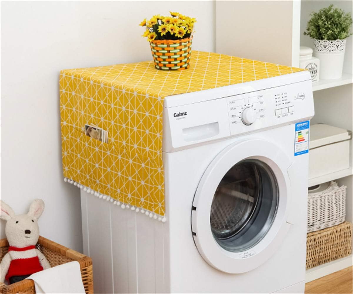 Annchaos Washing Machine Cover Dust Oil Proof Dryer Top Loader Cloth with Side Storage Pockets Cotton Linen Kitchen Refrigerator Appliance Protector (Yellow Checkerboard)