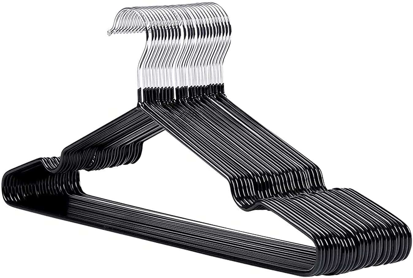 REQUISITE NEEDS 25 x Premium Rubber Coated Metal Hangers - Heavy Duty - Space Saving Organiser Clothes Hangers For Wardrobes Coat Rack Rails Black