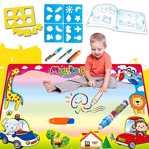 Aqua Doodle Mat - Large Water Drawing Mat Toddlers Painting Board Writing Mats in 7 Colors with 2 Magic Pens and 1 Brush - Educational Toy Best Gift for Kids Boys and Girls