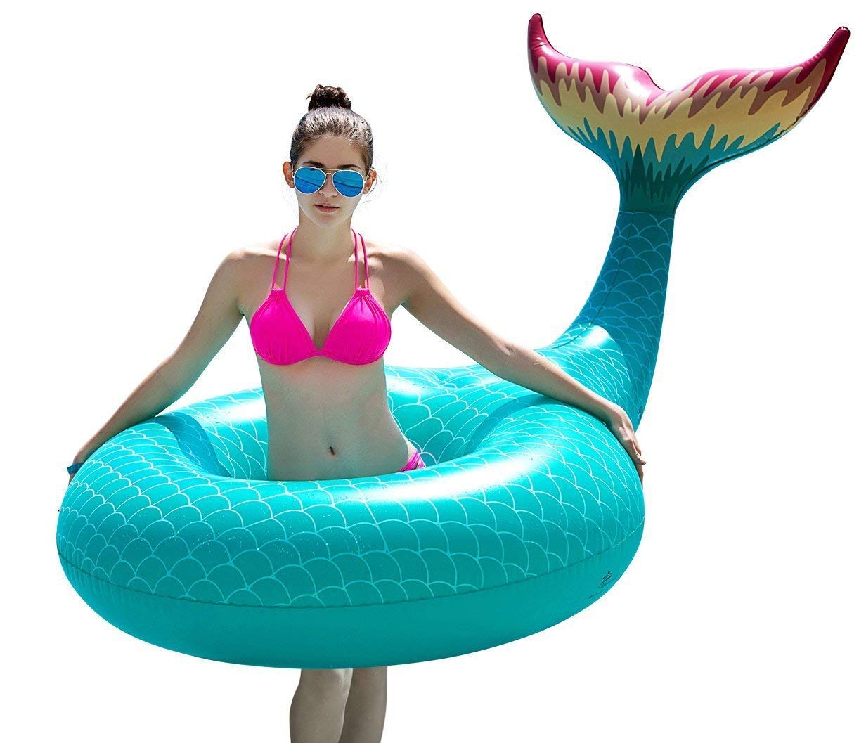 Photo 1 of Jasonwell Giant Inflatable Mermaid Tail Pool Float with Fast Valves Summer Beach Swimming Pool Party Lounge Raft Decorations Toys for Adults Kids (Green)