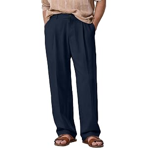 Comdecevis Men's Pleated Relaxed Fit Casual Linen Pants | Lightweight & Breathable, Comfort & Soft, Wide Leg & Baggy, Elastic