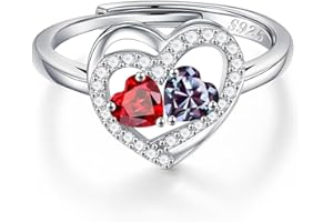 Iefil Adjustable Ring for Women - 925 Sterling Silver Double Birthstone Rings, Anniversary Birthday Gifts for Women Wife Her