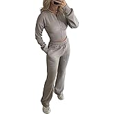 Voghtic Fall Women's 2 Piece Sweatsuits Set Long Sleeve Zip Up Crop Jacket Sweatpant Matching Lounge Set