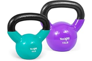 Yes4All Vinyl Coated Kettlebell Set of Weights - Strength Training Kettlebell Sets 25, 30, 35, 45, 60, 70, 105 lbs