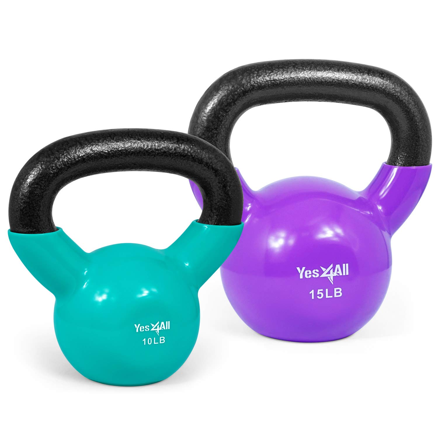 Yes4All Kettlebell, Vinyl Coated Cast Iron Kettlebell Sets 10 & 15lbs for Weights Exercises, Full Body Workout, Push Up, Grip Strength & Strength Training - Multicolor Image