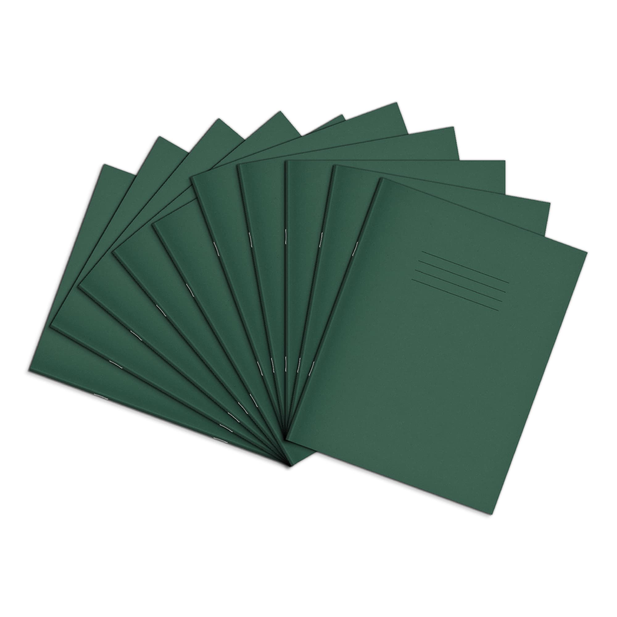 Rhino A5+ Exercise Books, 48 Page / 8mm Lined with Margin Paper Notebook, 10 Pack, 9 x 7 Writing Book, Office & School Stationery Supplies, Dark Green