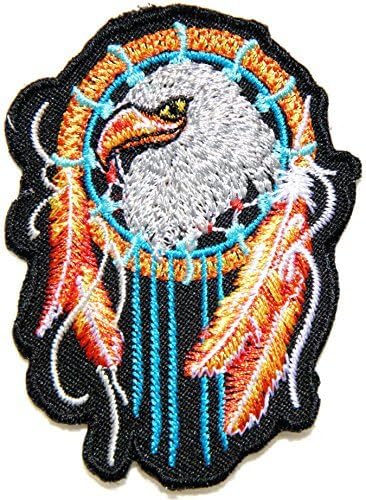 2.25" x 3.25" Indian Feather Dream Catcher Bald Eagle Hawk Bird Choppers Lady Rider Biker Patch Sew Iron on Embroidered