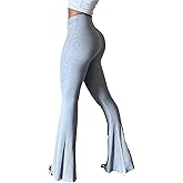 JEPWUT High Rise Ribbed Flare Leggings for Women | Comfy Stretch Knit Bell Bottom Yoga Pants, Long Slacks Trousers
