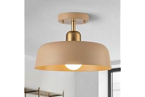 FTL Modern Semi Flush Mount Ceiling Light Brown and Gold Metal Shade Mid Century Close to Ceiling Light Fixture for Kitchen H