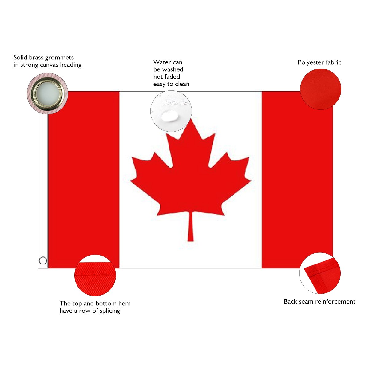 Canada Flag 5 x 3 FT/150 x 90 CM Polyester Flag Perfect for Outdoor & Indoor Large Canadian Flag