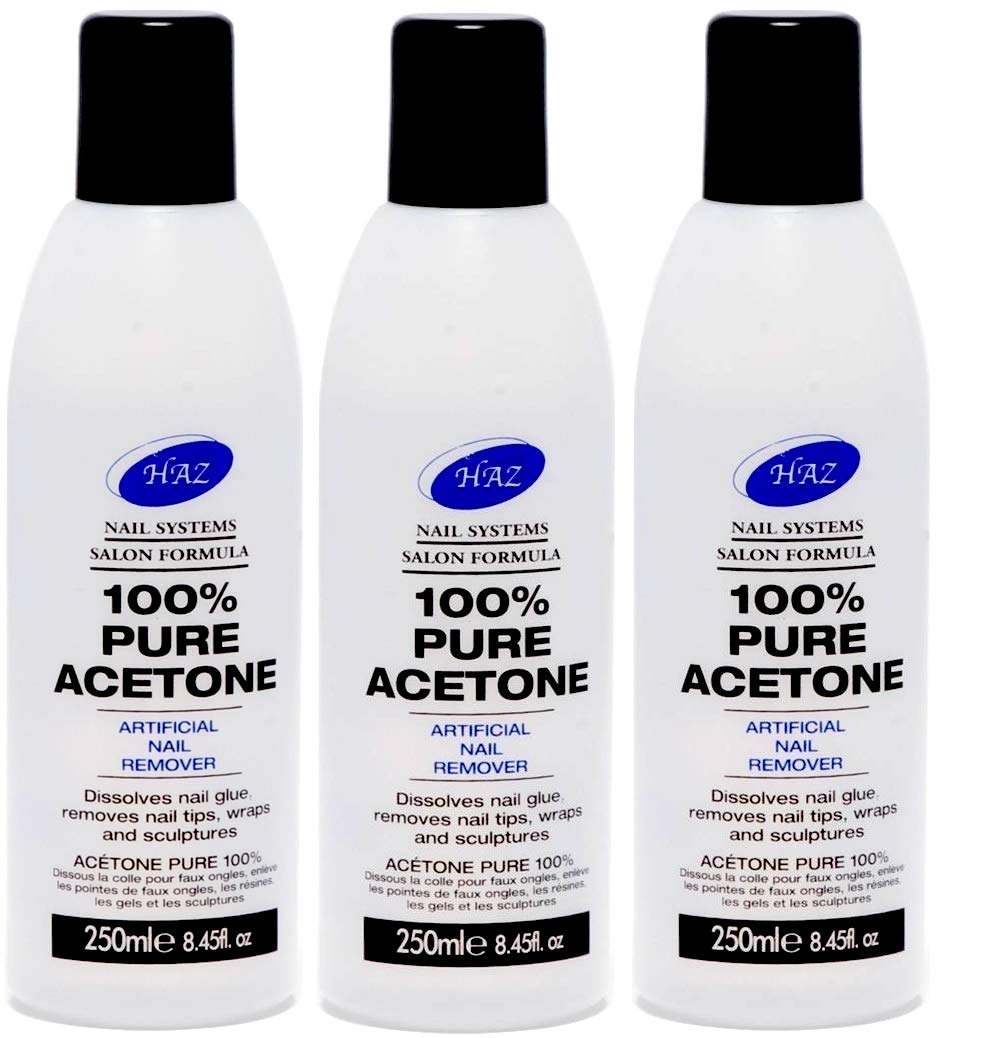 HAZ 100% Pure Acetone Artificial Nail Removal, Clear, 250 ml, Pack of 3