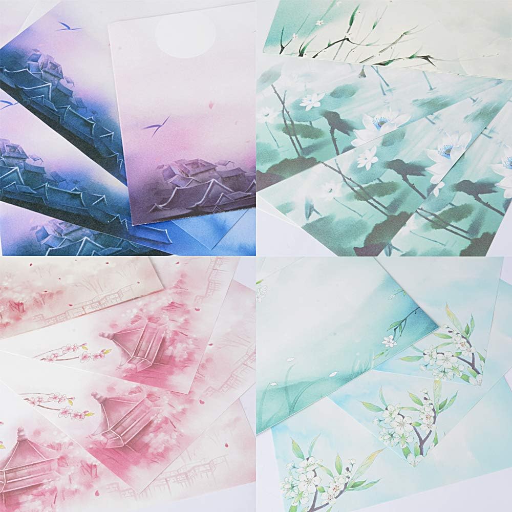 Lot De 8pcs Enveloppes 64pcs Papier A Lettres Enveloppe Motif Carte De Voeux Lettre D Invitation Pour Cadeaux Mariage Fete Anniversaire Reunion Style Chinois Amazon Fr Fournitures De Bureau