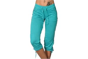 MaMiDay Capris for Women Loose Fit Drawsting High Waisted Sweatpants Lightweight Capri Pants Tie Leg Joggers with Pockets