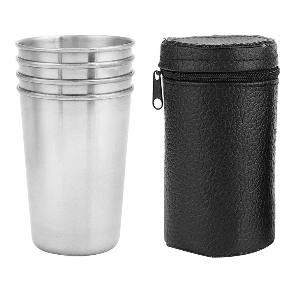 Zerone 4 PCS Portable Stainless Steel Cups Set Lightweight Unbreakable Metal Drinking Cups for Outdoor Camping Travel(L)