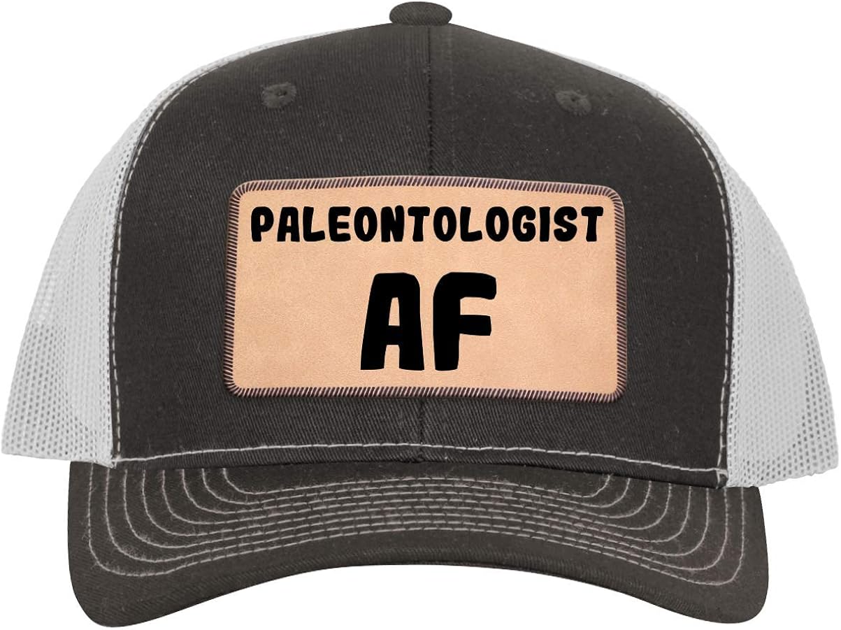 Paleontologist AF Leather Light Brown Patch Engraved Trucker Hat