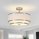 BUXVRCS Semi Flush Mount Ceiling Light Fixture, Modern Light Fixtures Ceiling Mount with Fabric Shade, 3-Light Double Drum Li