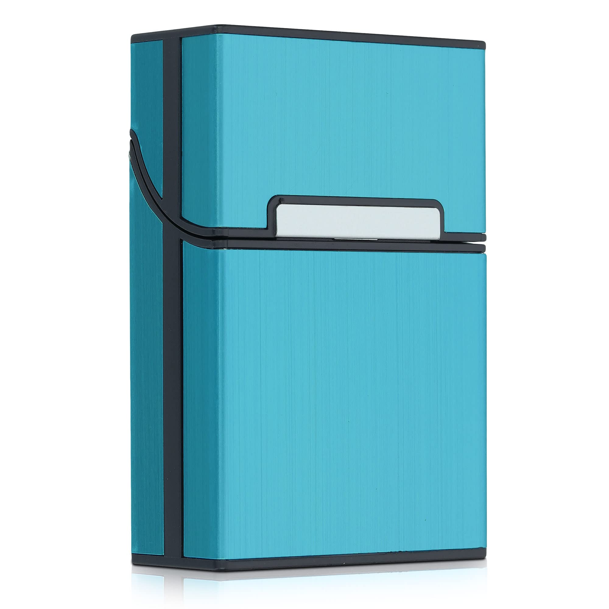 kwmobile Cigarette Case Box Holder - Plastic with Aluminum Coating Case for Cigarettes with Magnetic Flip Top Closure - Light Blue