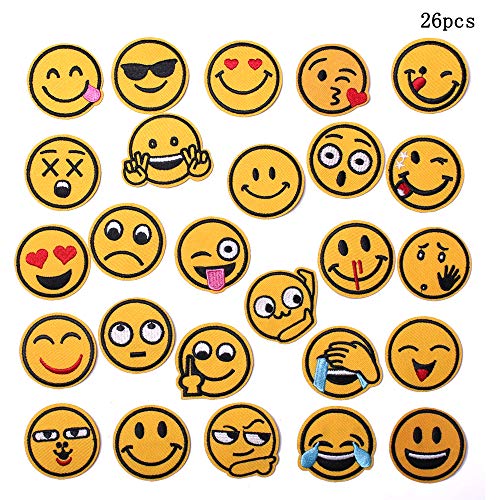 SHELCUP Cool Embroidered Iron on Patches, for Jackets, Packs, Jeans, Assorted Styles, 26pcs Emoi